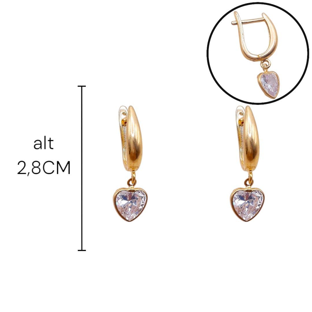 Brinco Argolinha Click Com Coração De  Zircônia