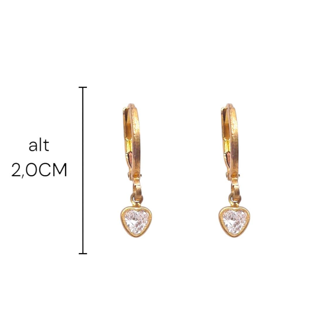 Brinco Argolinha Click Com Coração De Zirconia