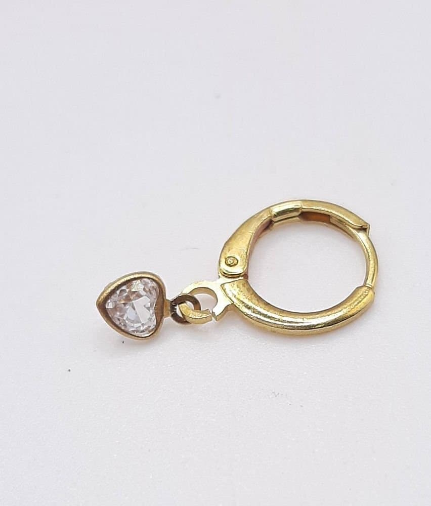 Brinco Argolinha Click Com Coração De Zirconia miniatura 3