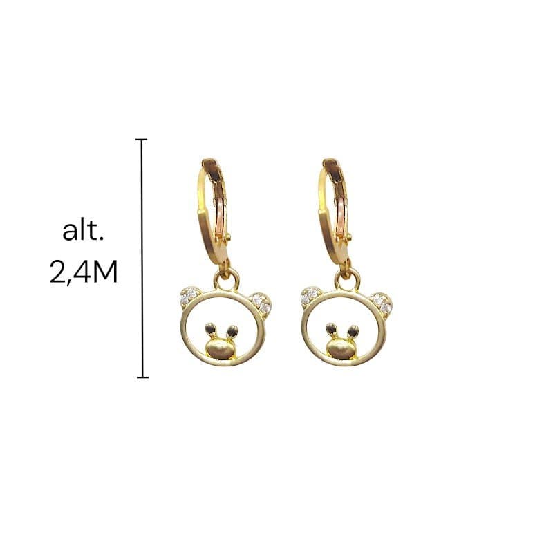 Brinco Argolinha Click Com Carinha De Urso Vazada
