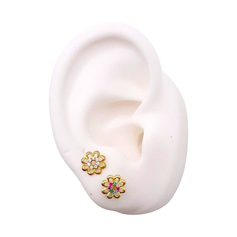 Brinco Florzinha Vazada Com Detalhe Cravejado miniatura 2