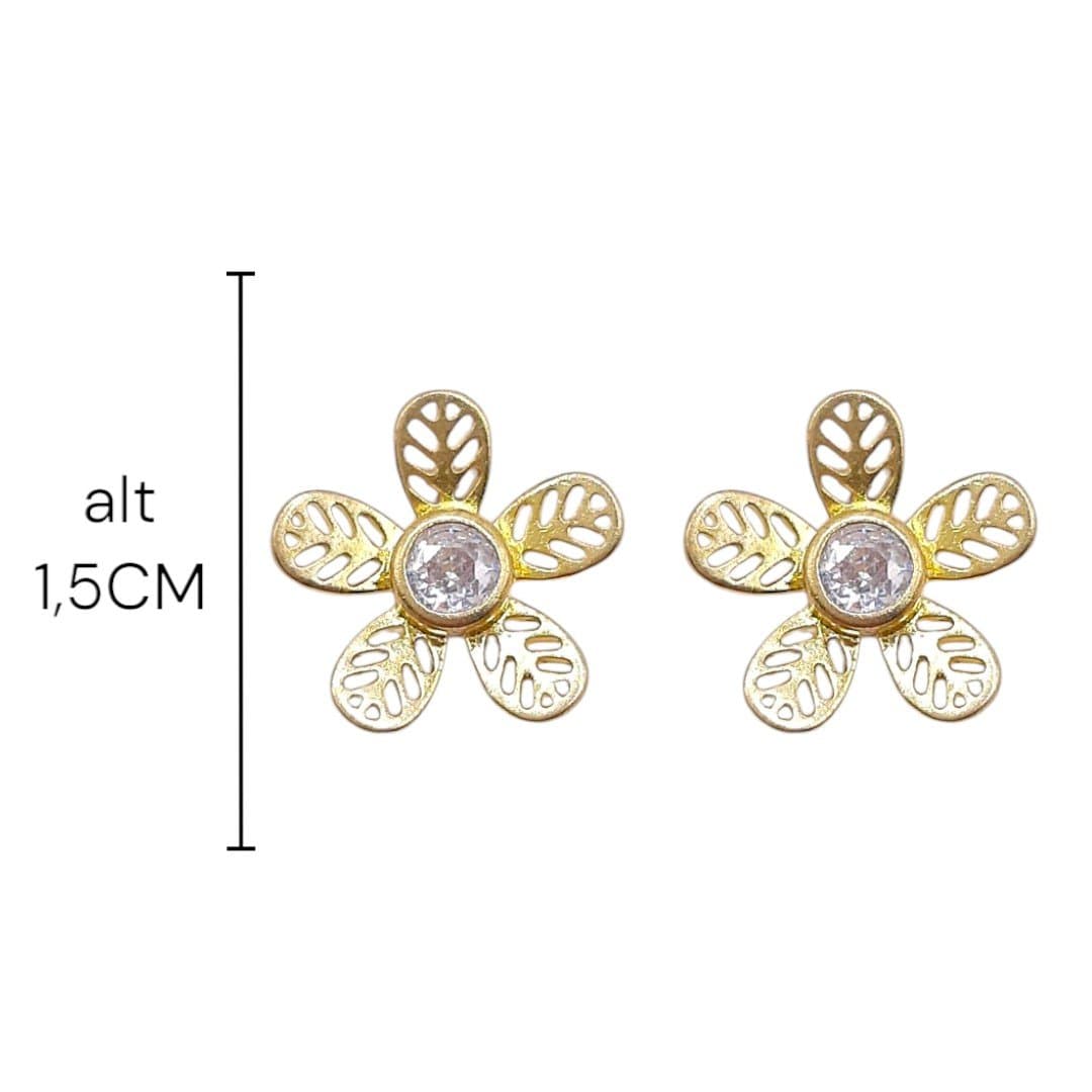 Brinco Flor Com Zircônia No Centro