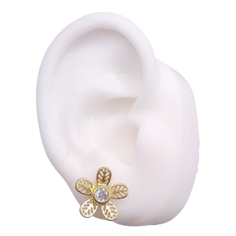Brinco Flor Com Zircônia No Centro miniatura 2