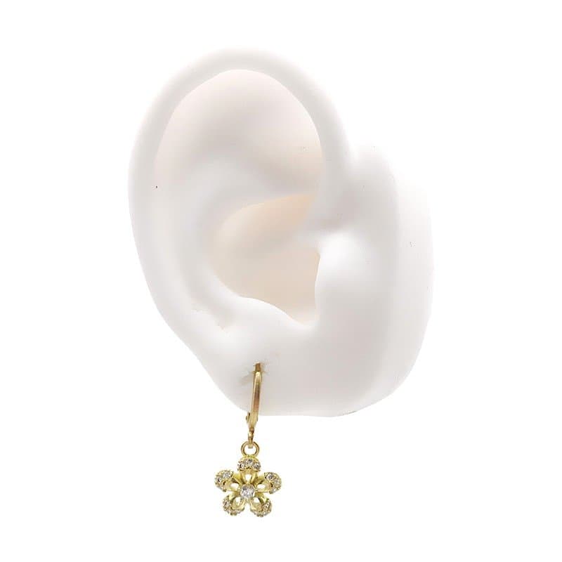 Brinco Argolinha Click Com Flor Cravejada miniatura 2