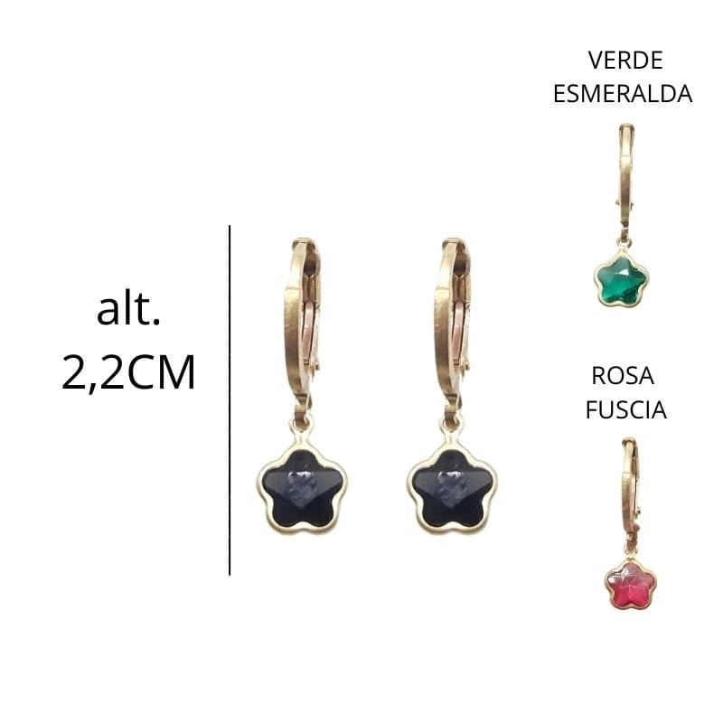 Brinco Argolinha Click Com Florzinha De Cristal