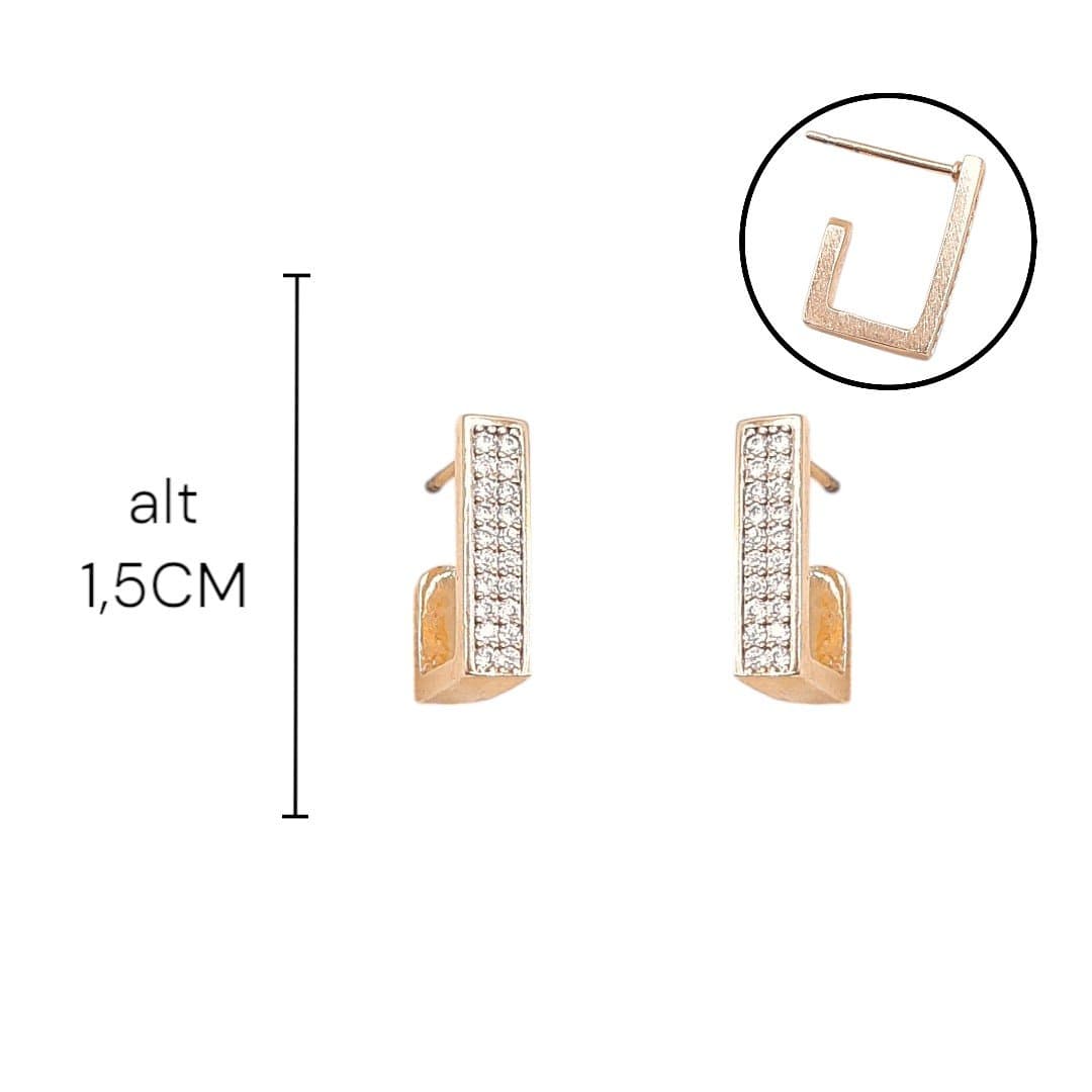Brinco Argola Retangular Cravejada miniatura 2