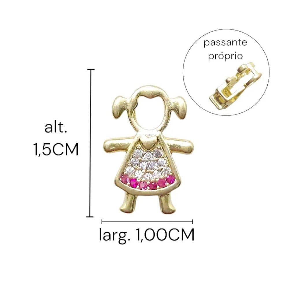 Pingente Menina Cravejada Com Lateral Passante miniatura 2