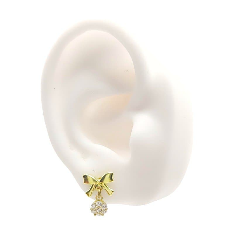 Brinco Laço Com Florzinha Cravejada miniatura 2