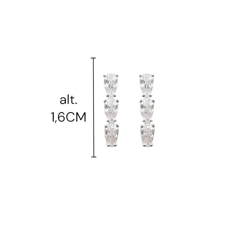 Brinco 3 Gotas De Zirconia Prata 925