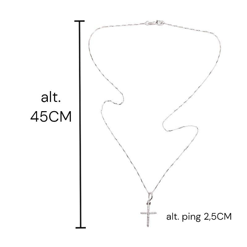 Colar Veneziana Com Cruz 45cm Prata 925