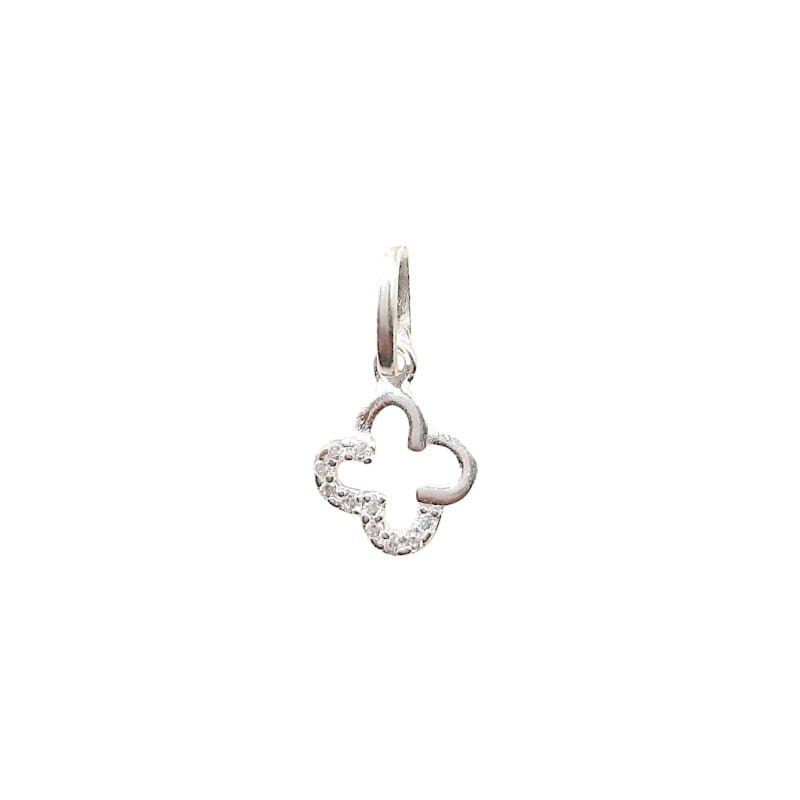 Pingente Trevinho Cravejado Lateral Prata 925 miniatura 2