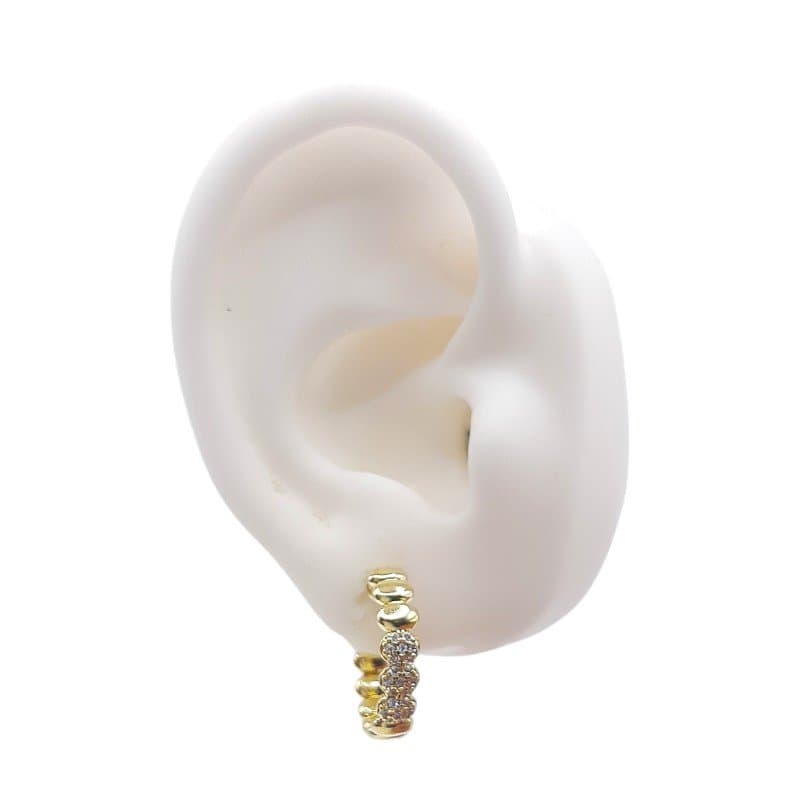 Brinco Argola De Gomos Com Detalhe Cravejado miniatura 2