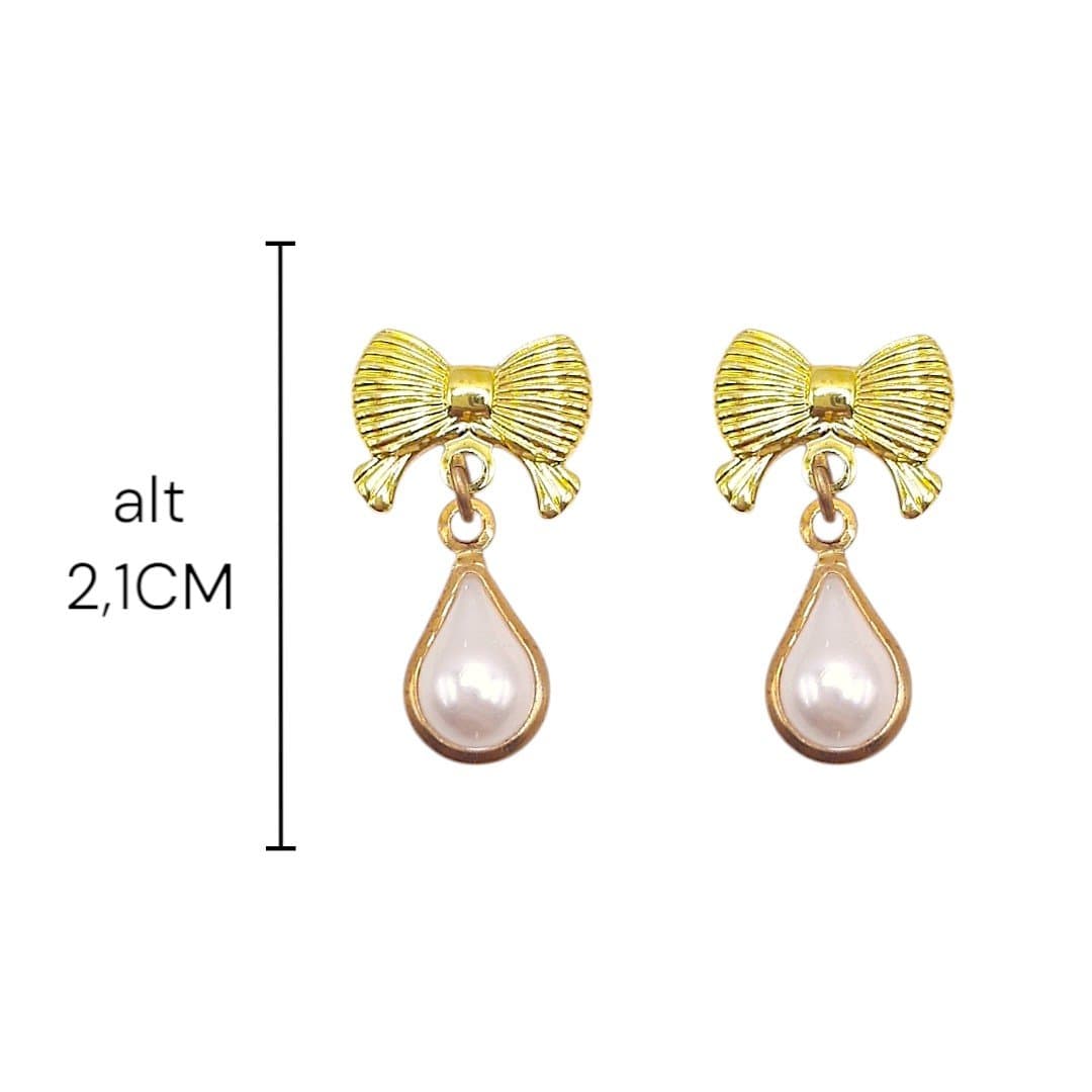 Brinco Laço Com Gota De Perola