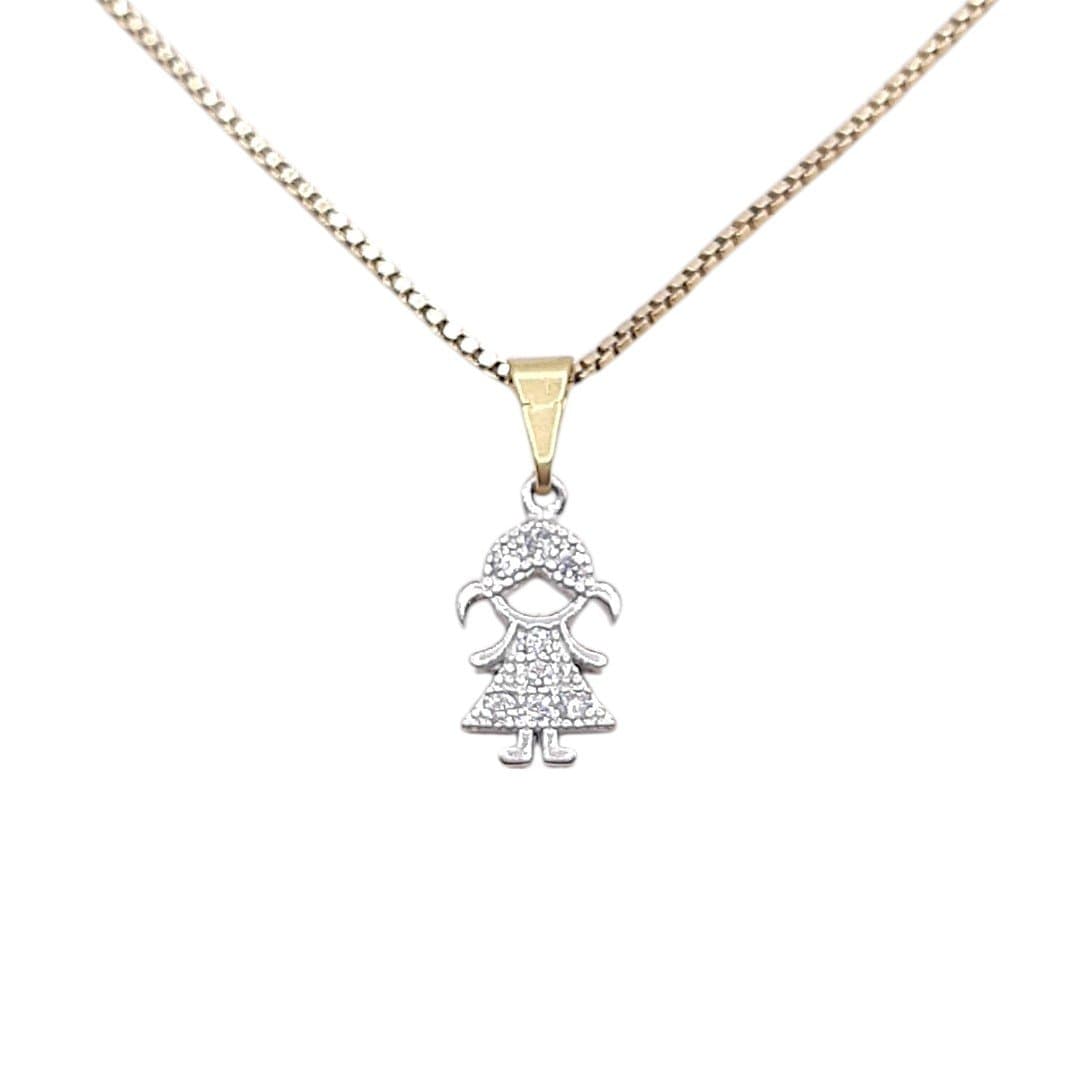 Pingente Menina Vestido Triangular Cravejado miniatura 2