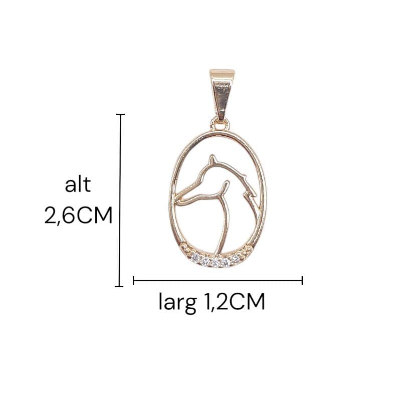 Pingente Oval Borda Cravejada Com Cavalo