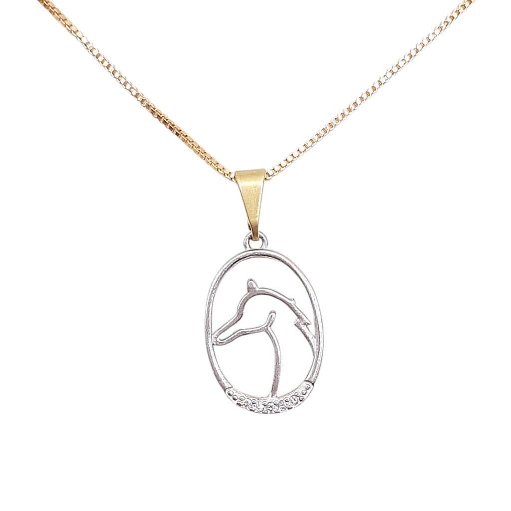 Pingente Oval Borda Cravejada Com Cavalo miniatura 2