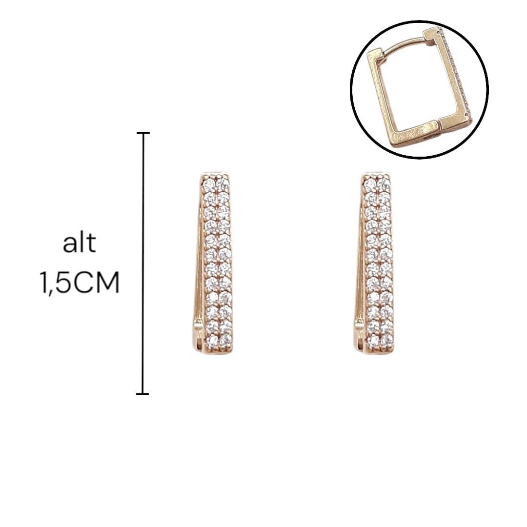 Brinco Click Retangular Abaulada Cravejada Nº01