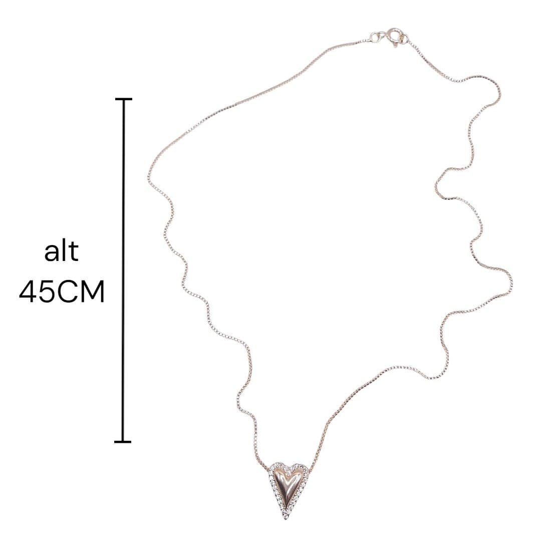Colar Coração Pontudo Borda Cravejado miniatura 2