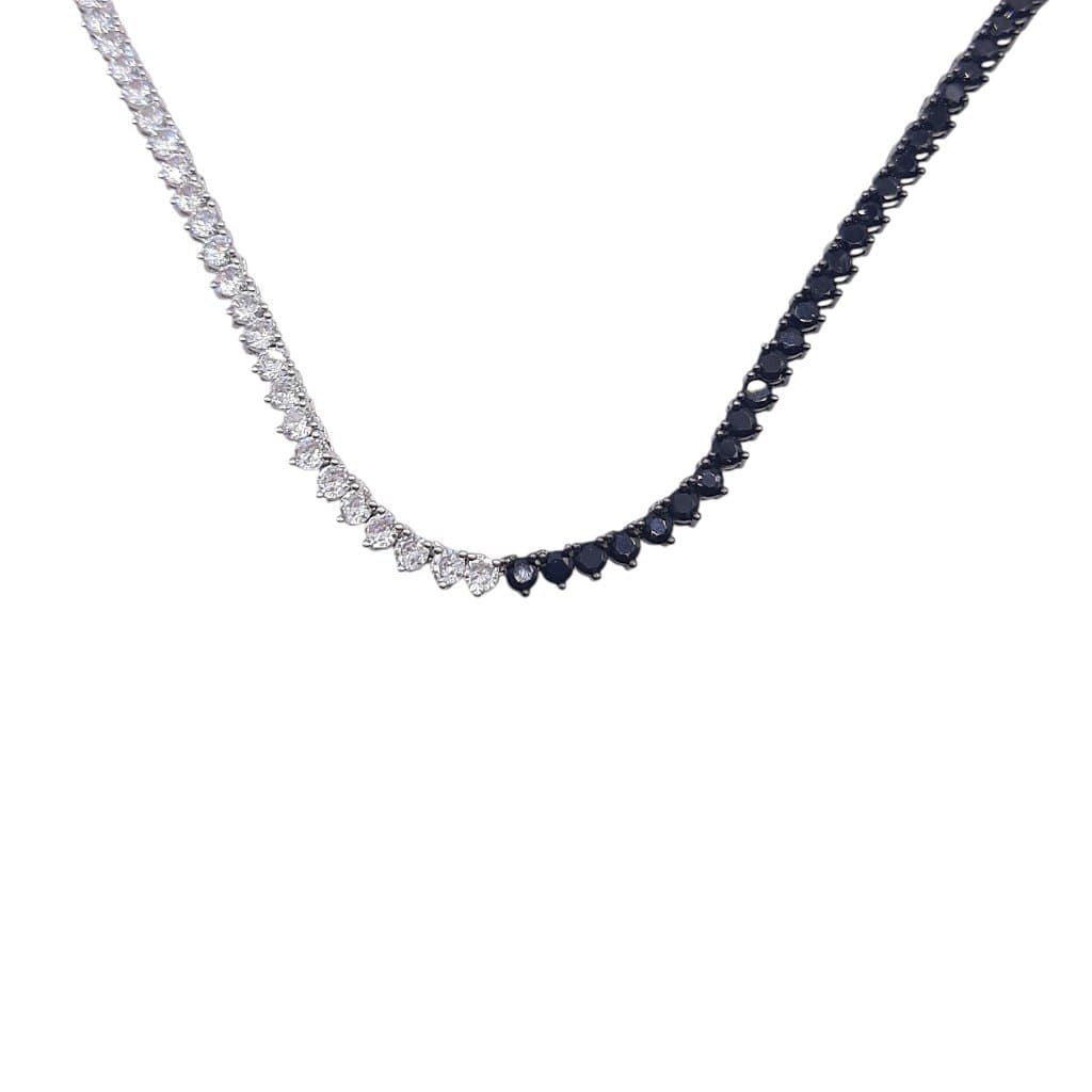 Colar Fio Zirconia 3 Pontas Ródio E Negro