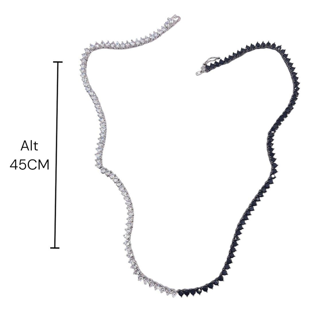 Colar Fio Zirconia 3 Pontas Ródio E Negro miniatura 2