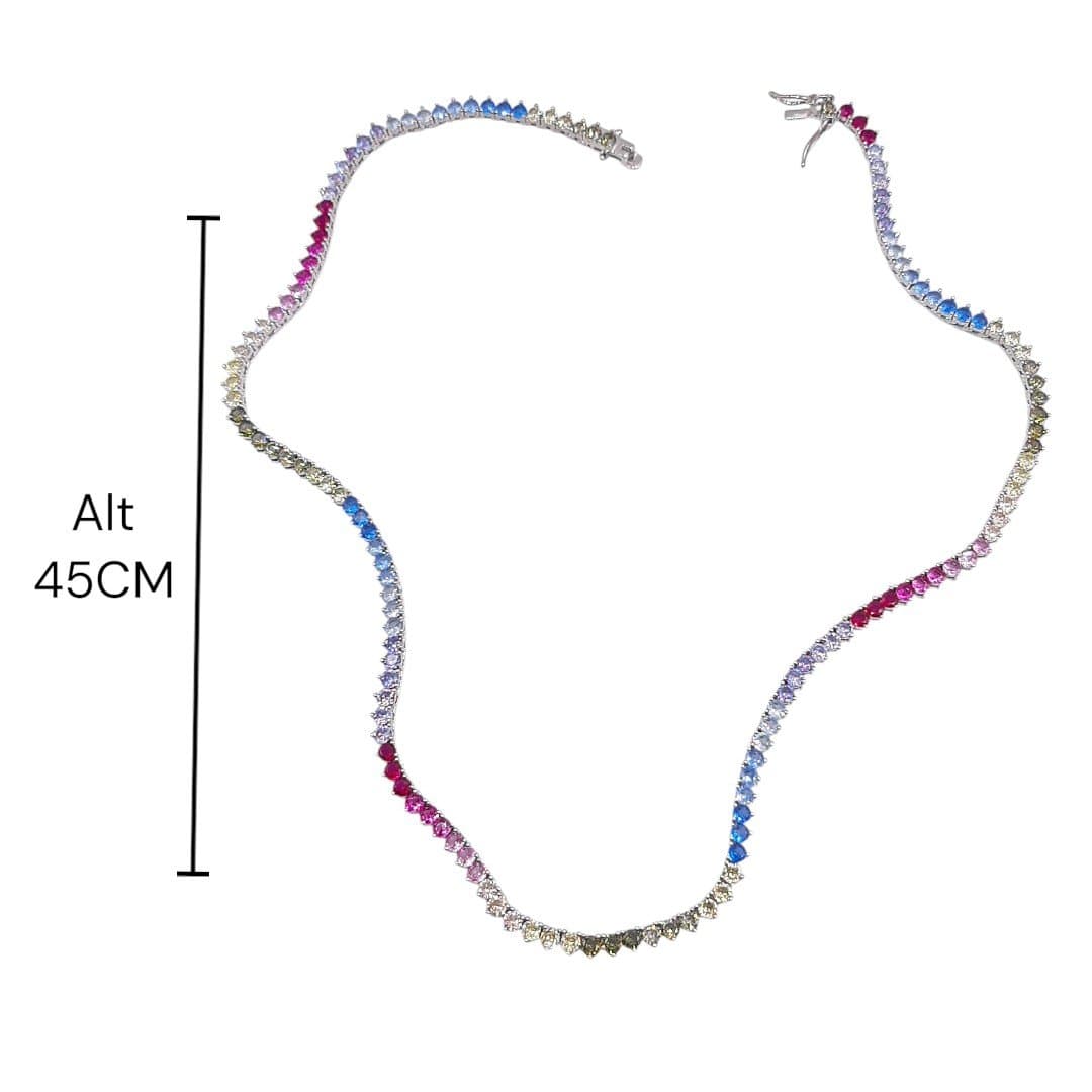 Colar Fio Zirconia Color 3 Pontas Ródio miniatura 2