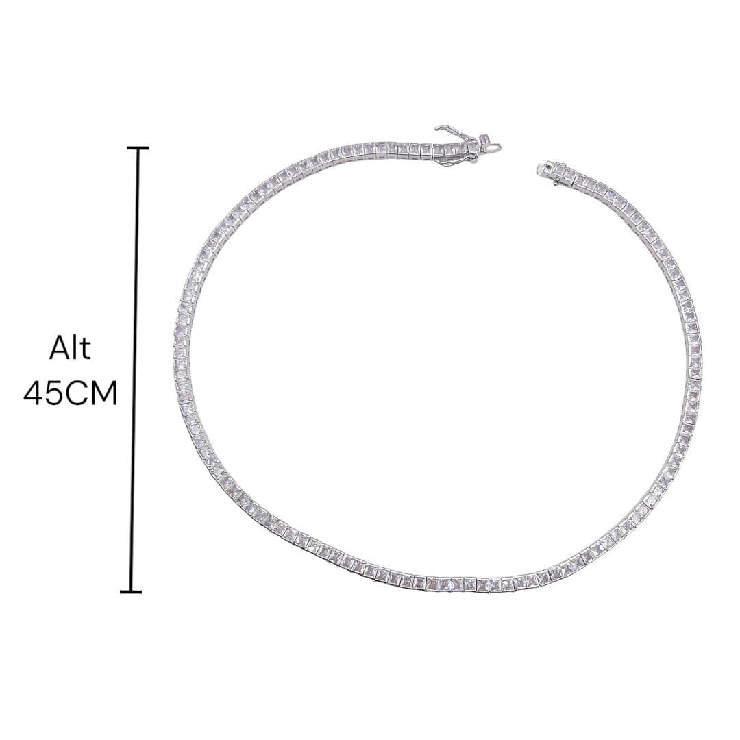 Colar Fio Zirconia Quadrado Ródio miniatura 2