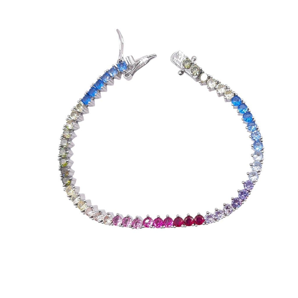 Pulseira Fio De Zirconia 3 Pontas Colorida Ródio