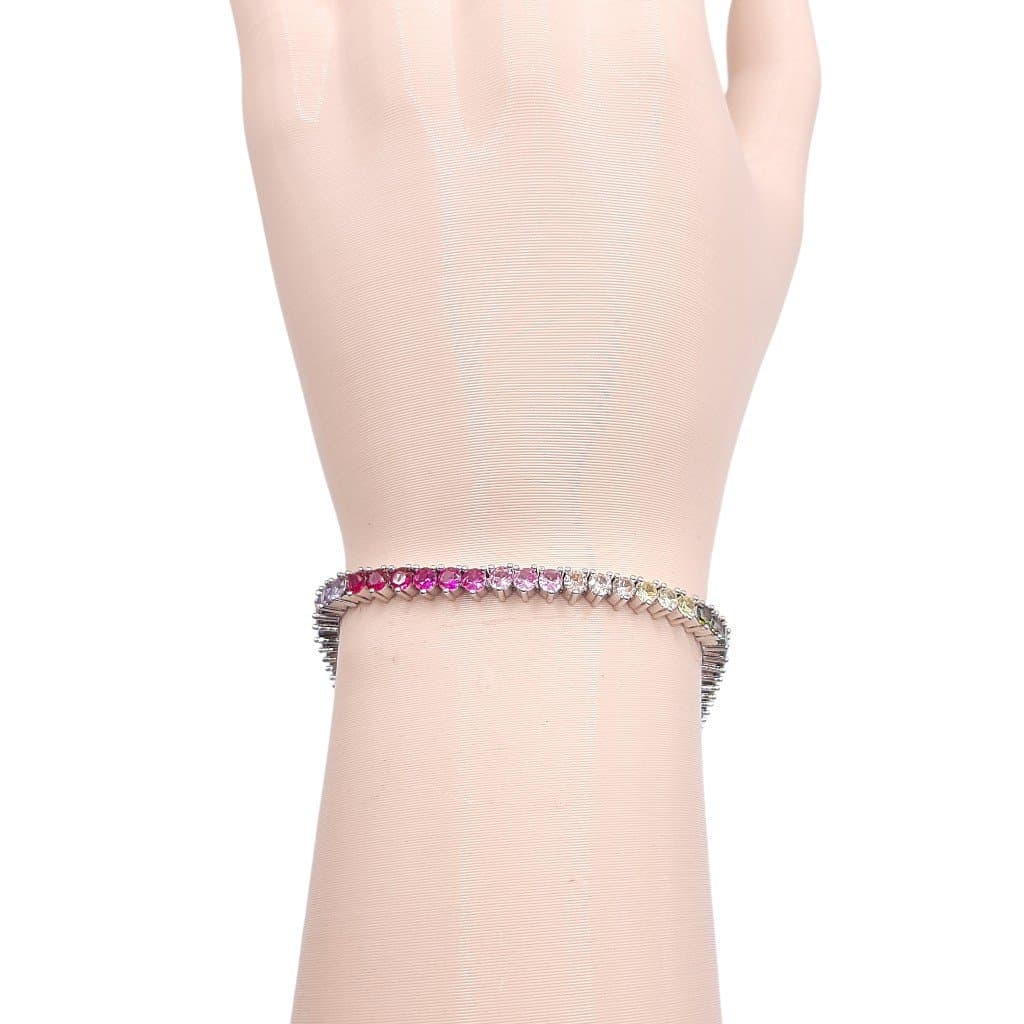 Pulseira Fio De Zirconia 3 Pontas Colorida Ródio miniatura 2