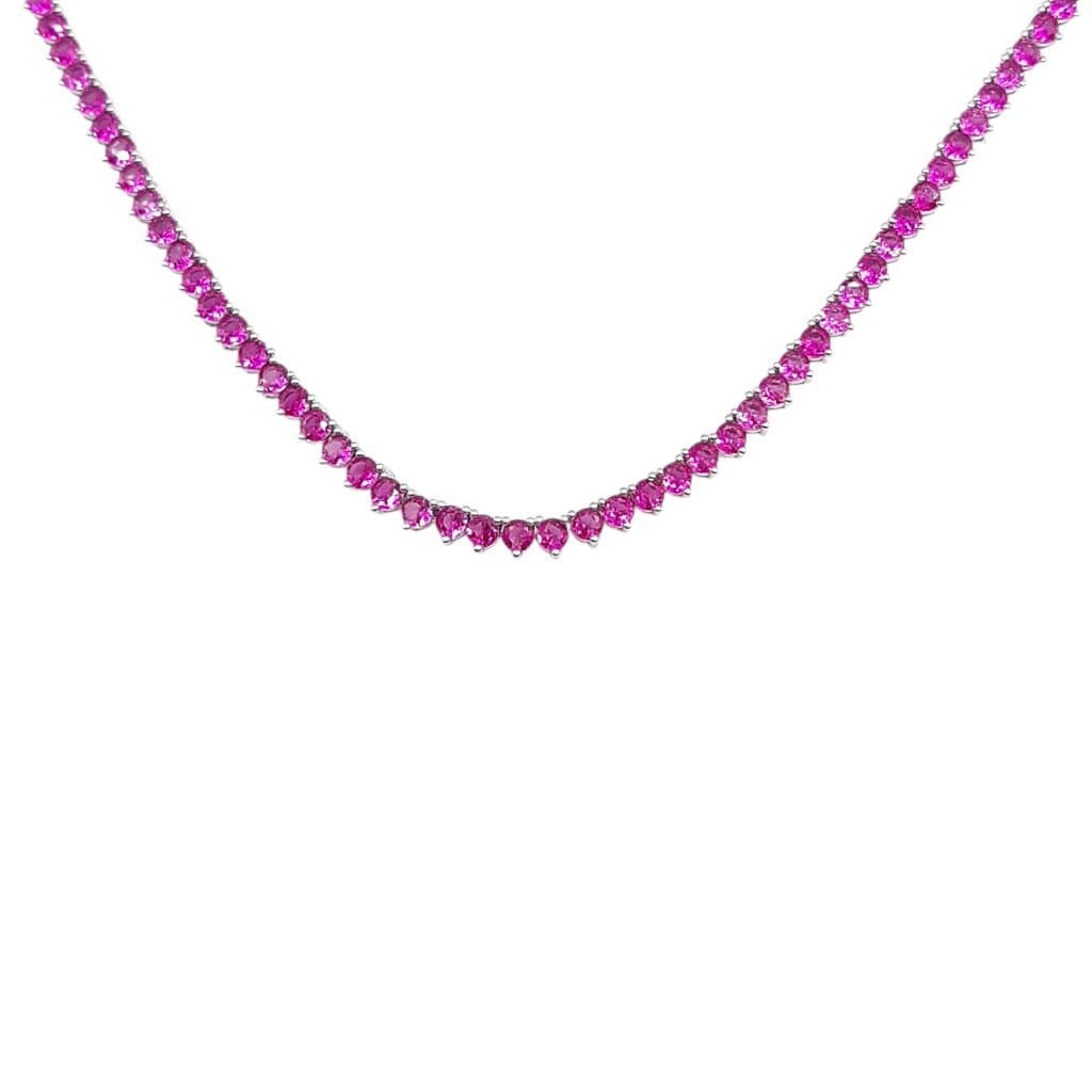 Colar Fio Zirconia Rosa 3 Pontas Ródio