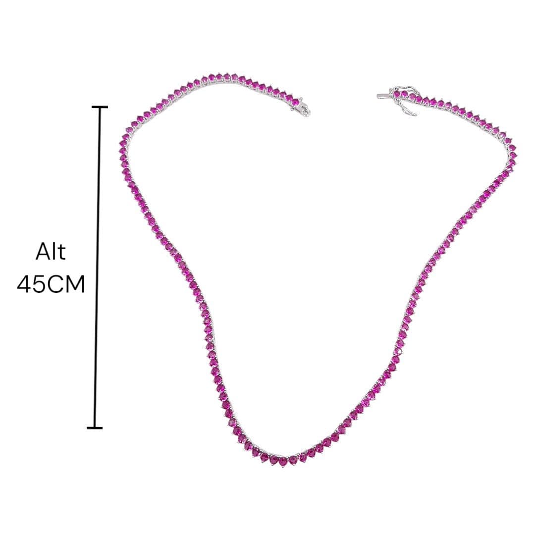 Colar Fio Zirconia Rosa 3 Pontas Ródio miniatura 2