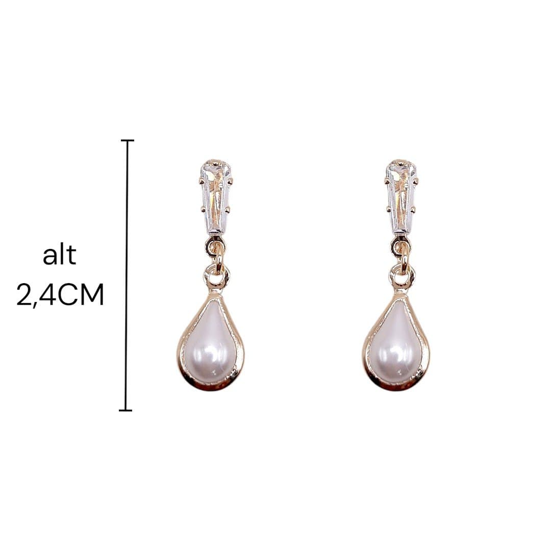 Brinco Trapezio Com Gota De Perola