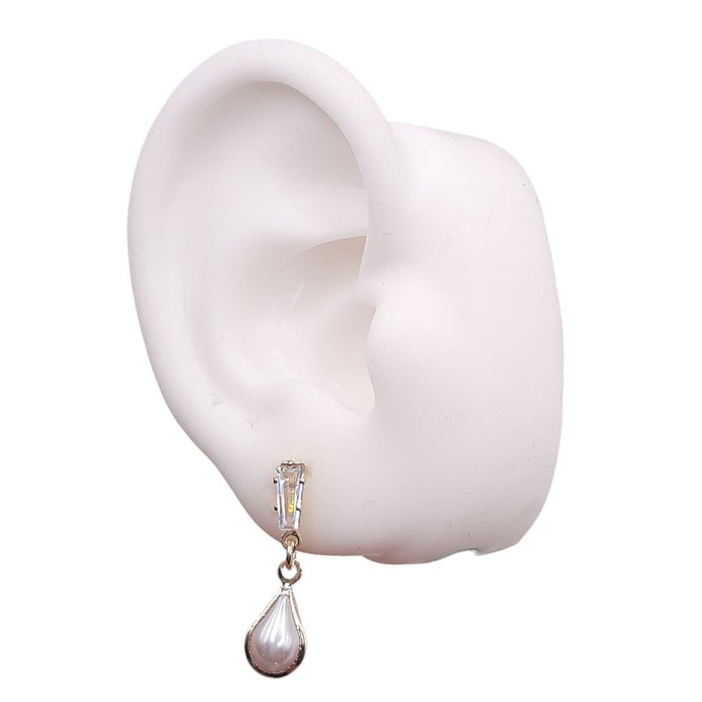 Brinco Trapezio Com Gota De Perola miniatura 2