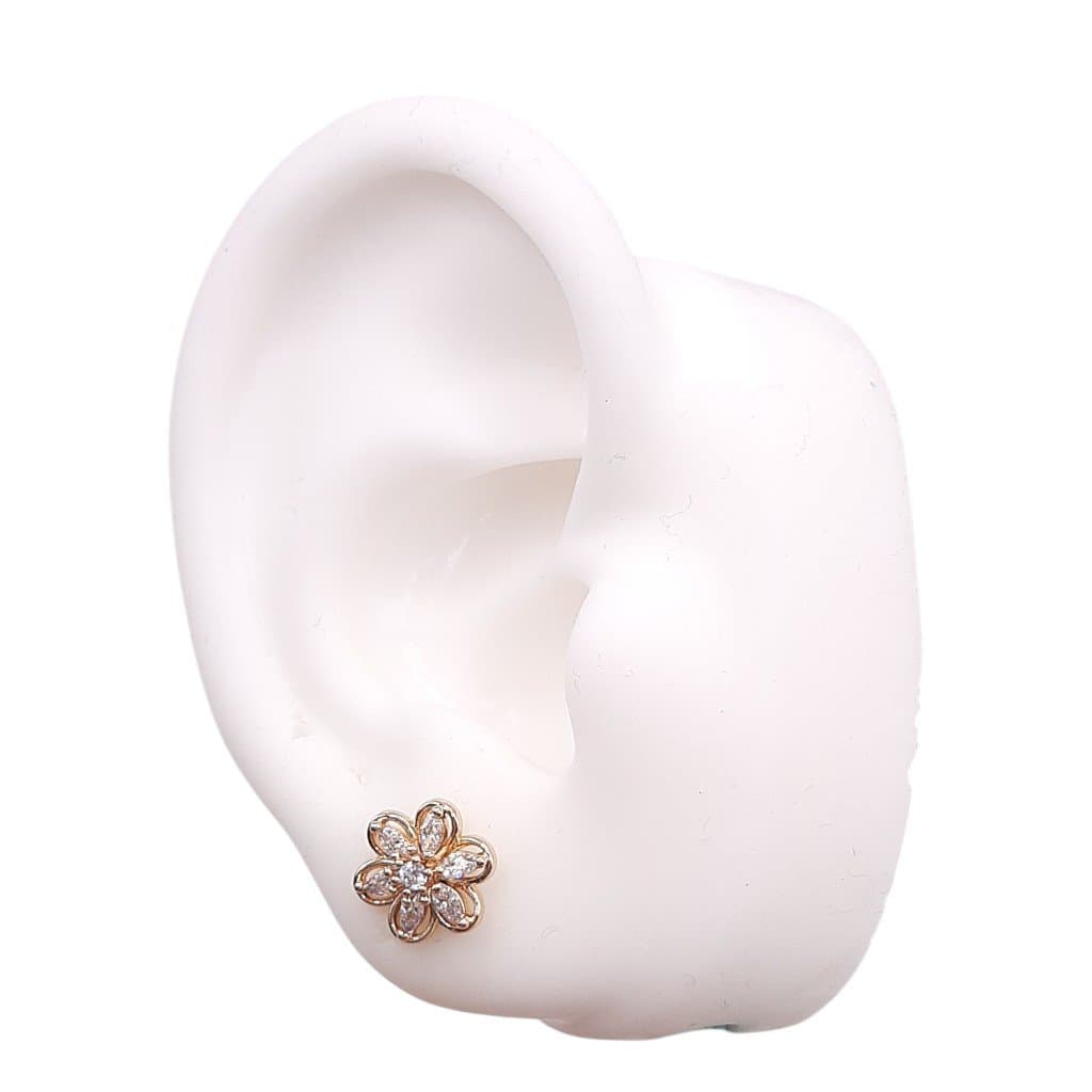 Brinco Flor Detalhes Cravejado miniatura 2