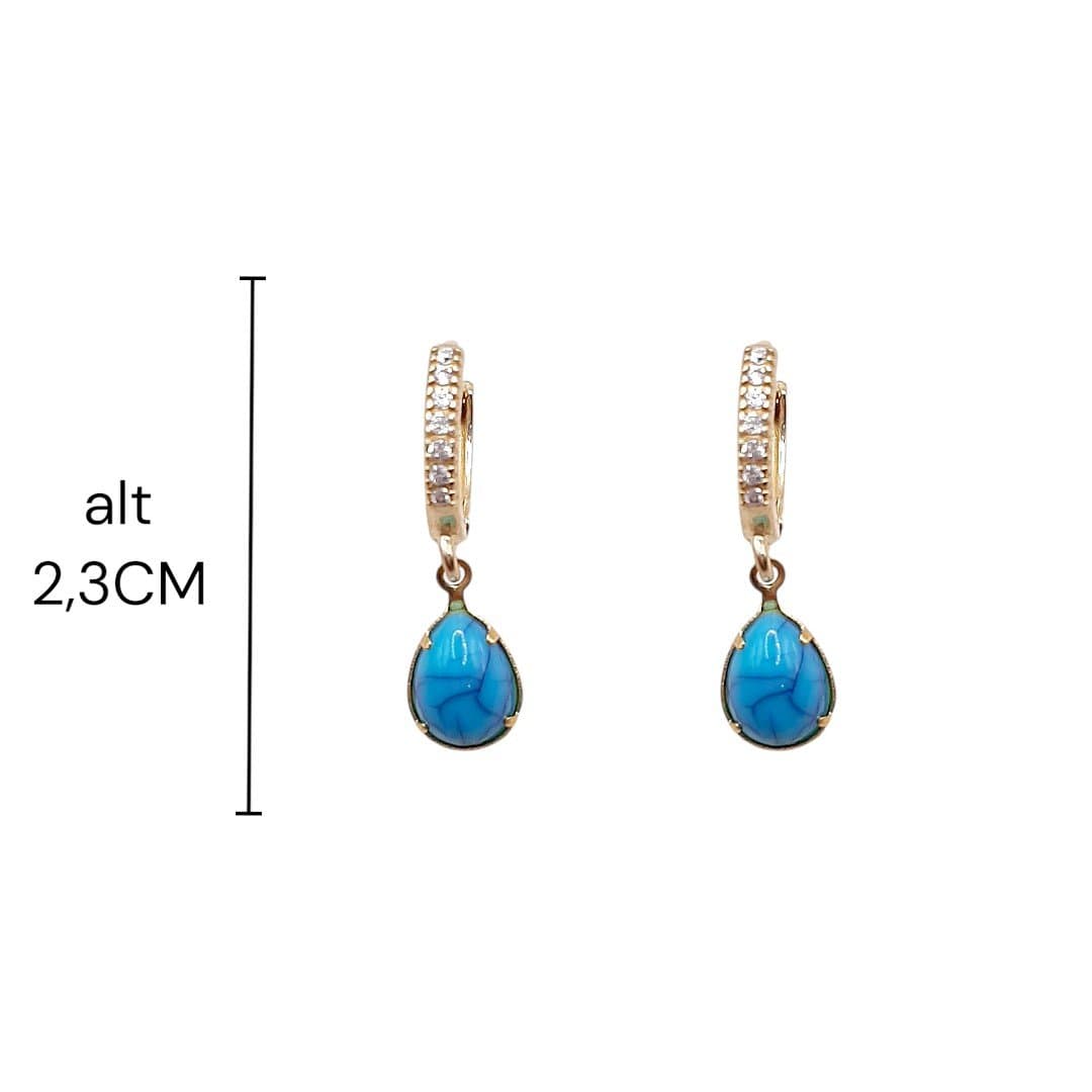 Brinco Argolinha Cravejada Com Gota Azul Turquesa