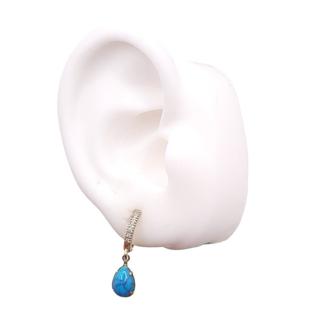 Brinco Argolinha Cravejada Com Gota Azul Turquesa miniatura 2