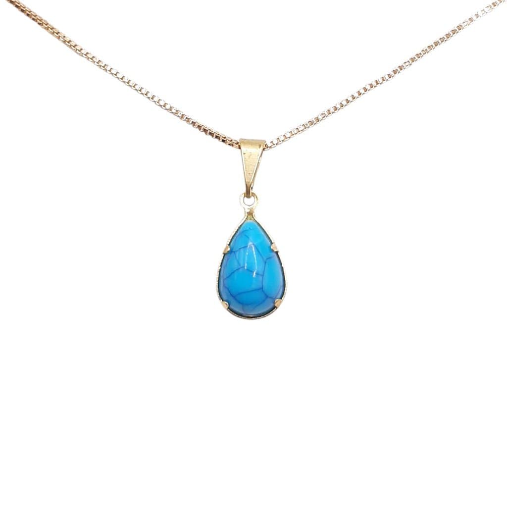 Pingente Gota Pedra Azul Turquesa miniatura 2