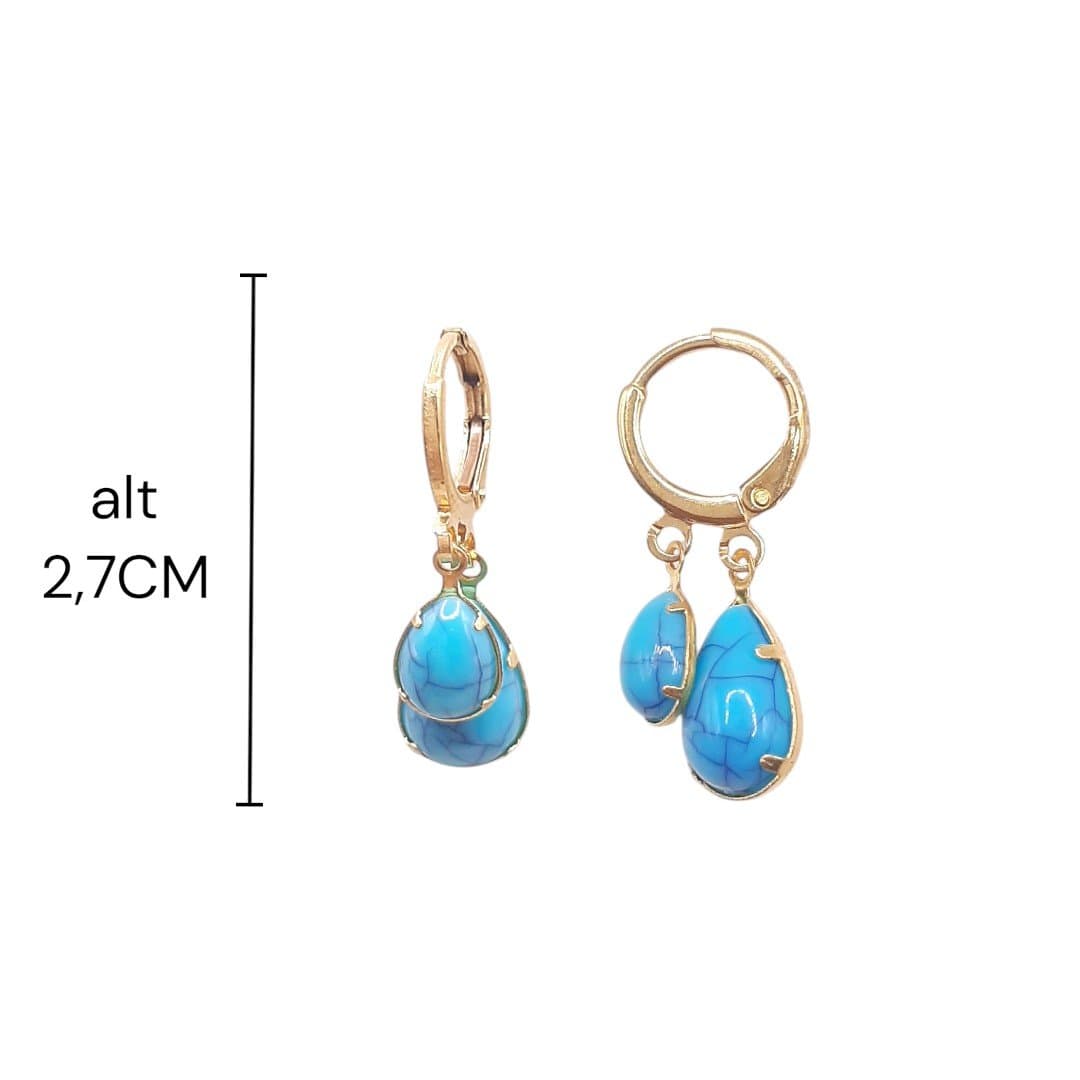 Brinco Argolinha Click 2 Gotas Azul Turquesa