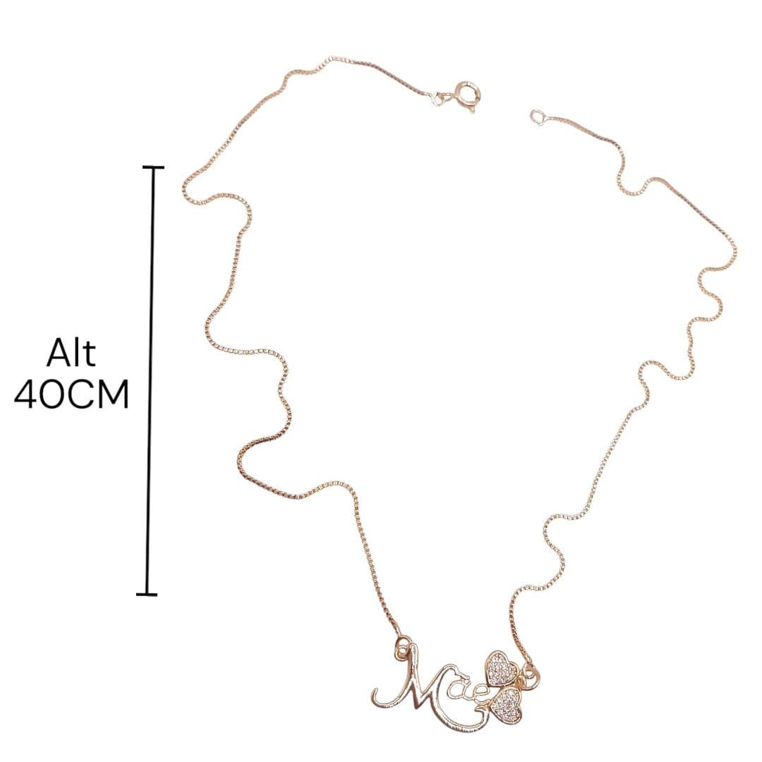 Colar Mãe Com 2 Corações Cravejado miniatura 2