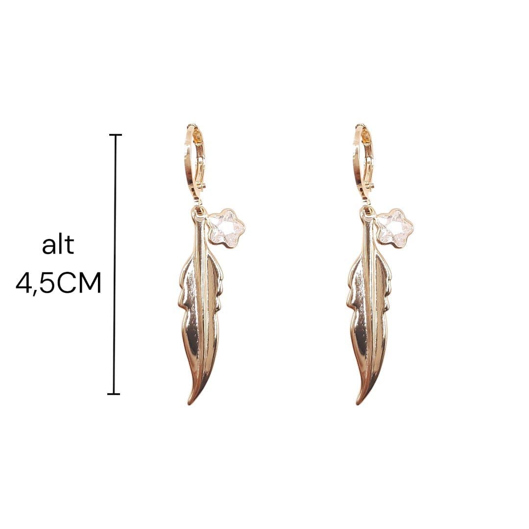 Brinco Click Com Pena E Zirconia