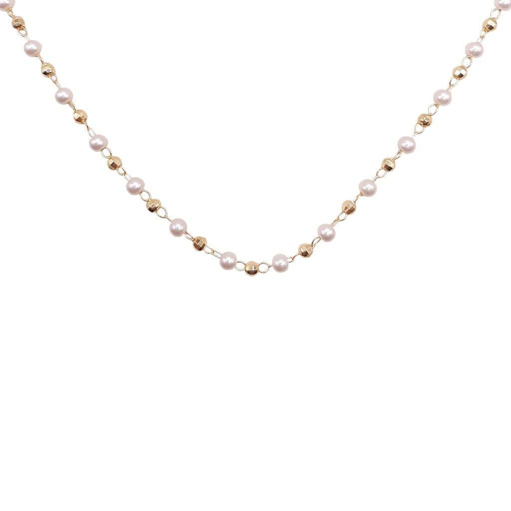 Colar Bolinha Diamantada E Pérola