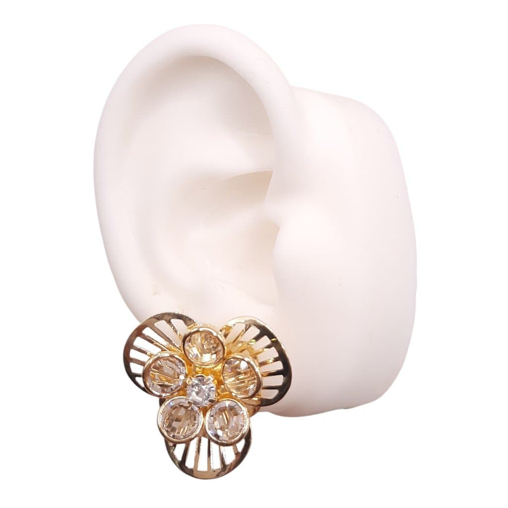 Brinco Flor Com Petalas De Pedra miniatura 2