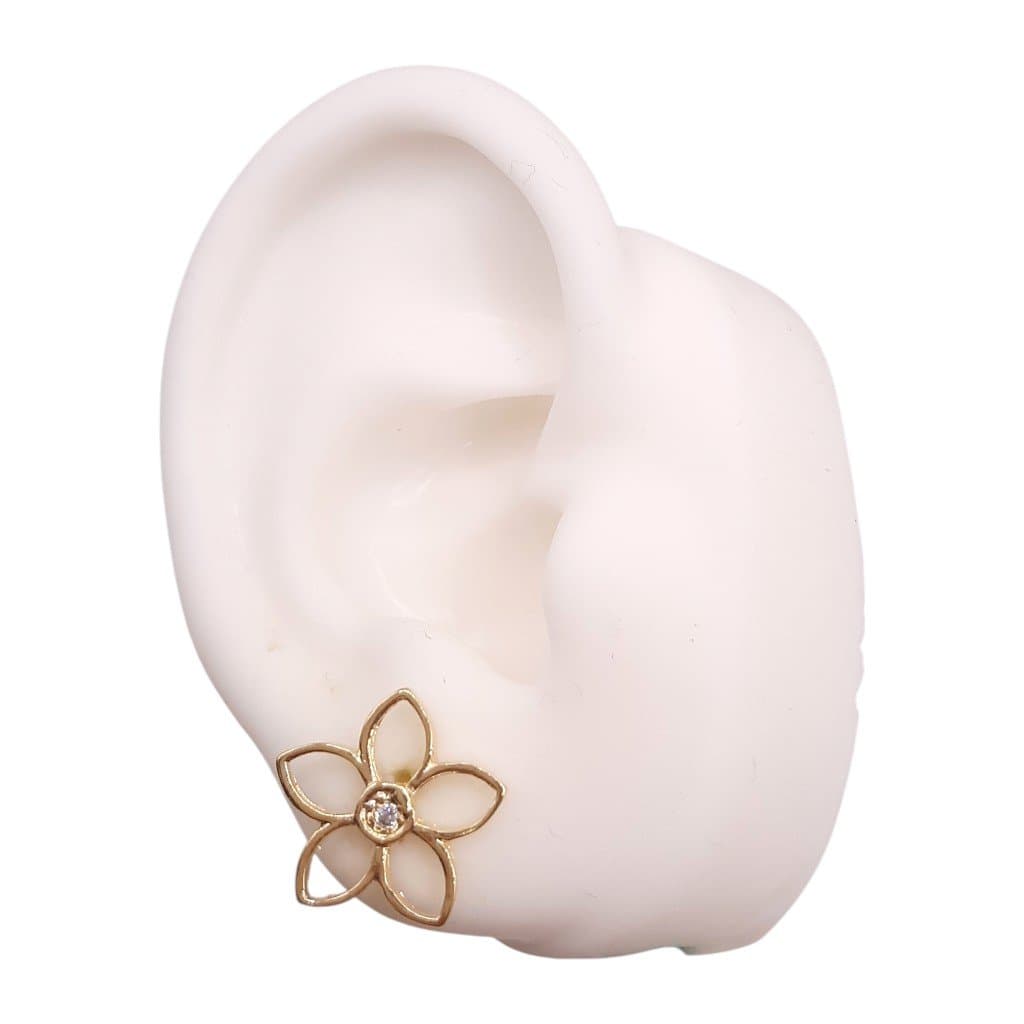 Brinco Flor Com Miolo De Pedra miniatura 2