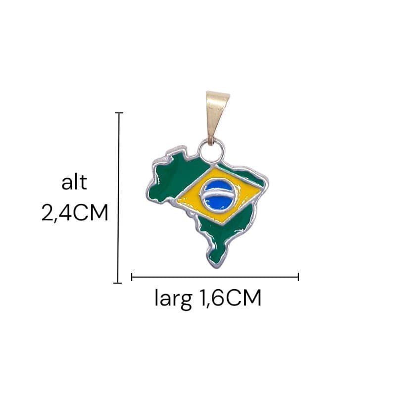 Pingente Mapa Com Band. Do Brasil (Resinado)