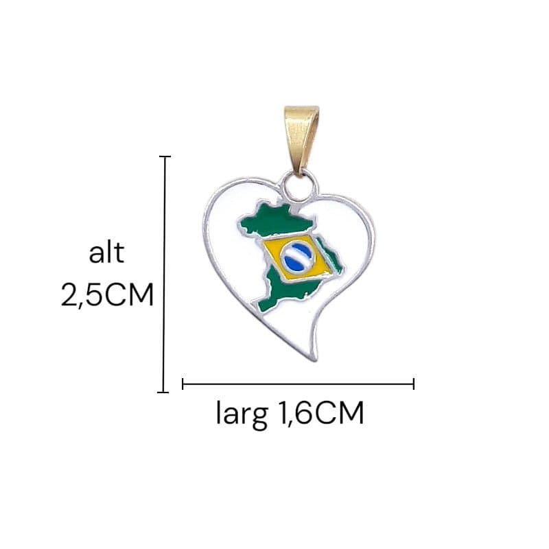 Pingente Coração Com Mapa Do Brasil (Resina)
