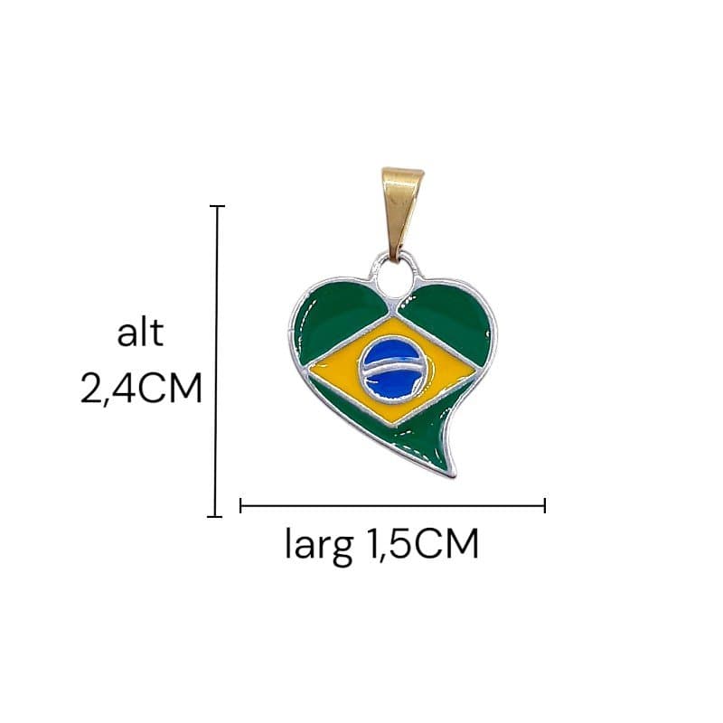 Pingente Coração Com Band. Do Brasil Esmaltado