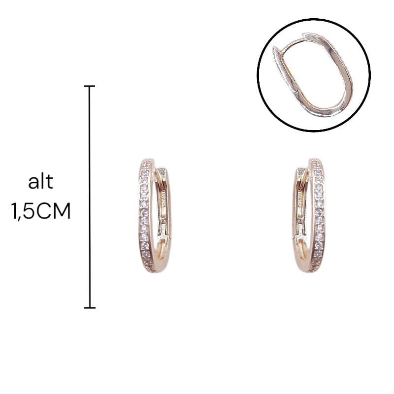 Brinco Argolinha Click Oval Frente Cravejada Nº1