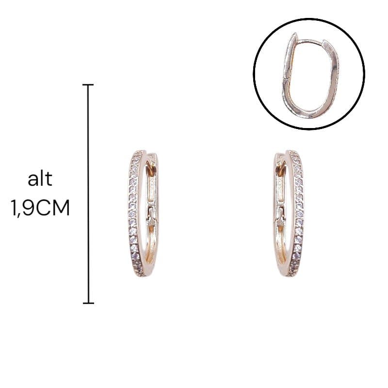 Brinco Argolinha Click Oval Frente Cravejada Nº2