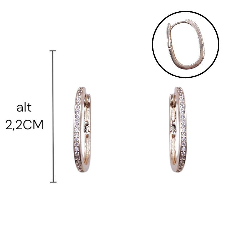 Brinco Argolinha Click Oval Frente Cravejada Nº3