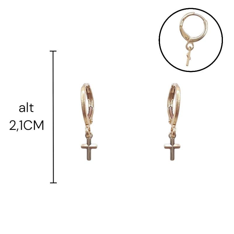 Brinco Argolinha Click Com Cruz Mini