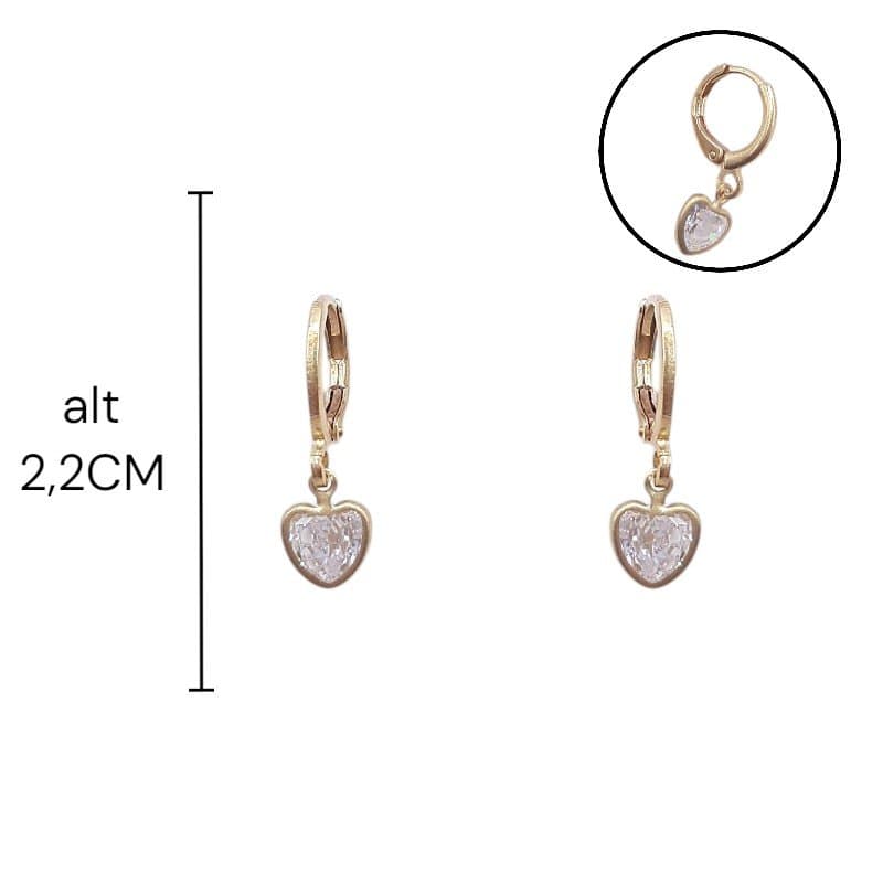 Brinco Argolinha Click Com Coração De Zirconia -2